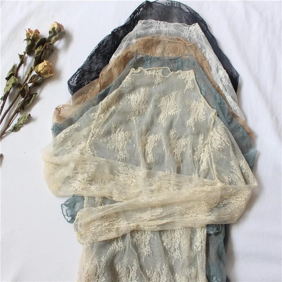 Lace blouse top shirt mesh transparent sexy women’s long sleeve - Picture 1 of 10